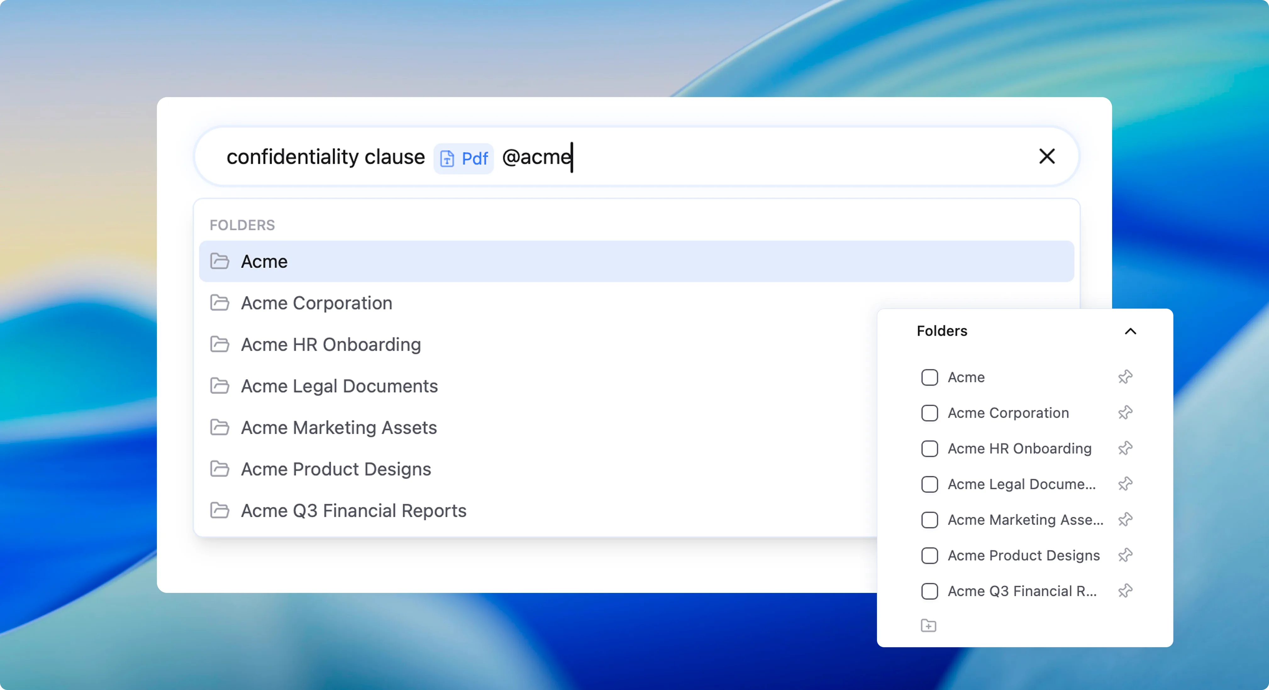 Inline search filters and scoped folder search